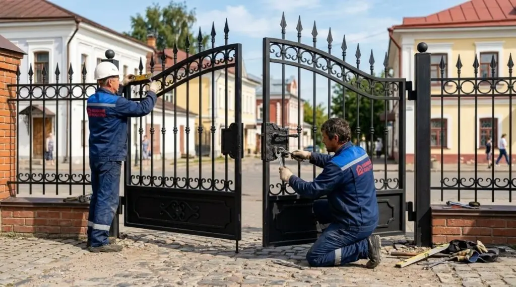 Сварные ворота из профильной трубы с элементами ковки, з-д Металлист